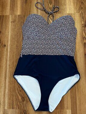 Huit Paris Woman's Blue Marine  Croisette Summer One=Piece Swimsuit Sz 36D